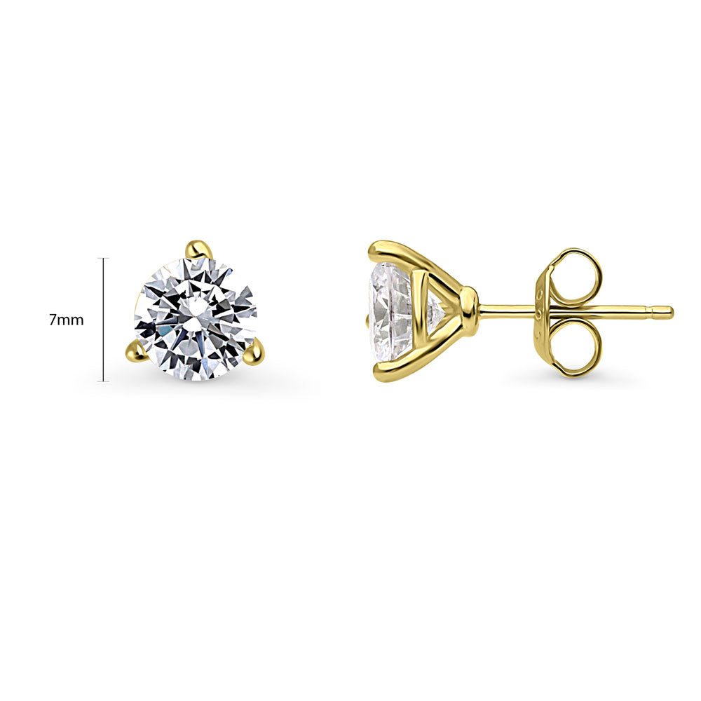 Front view of Solitaire Round CZ Stud Earrings in Gold Flashed Sterling Silver, 6 of 15