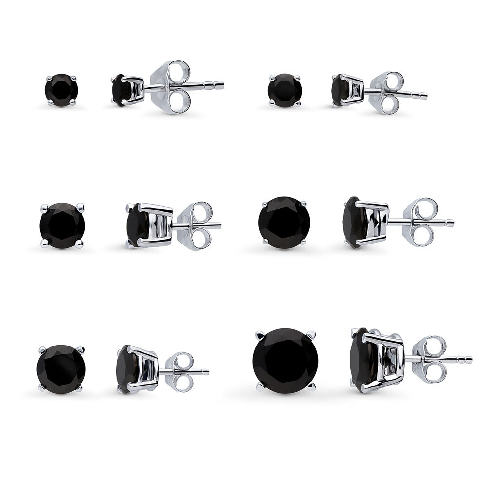 Solitaire Black Round CZ Stud Earrings in Sterling Silver, 2 of 9