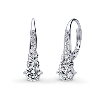 CZ Leverback Dangle Earrings in Sterling Silver