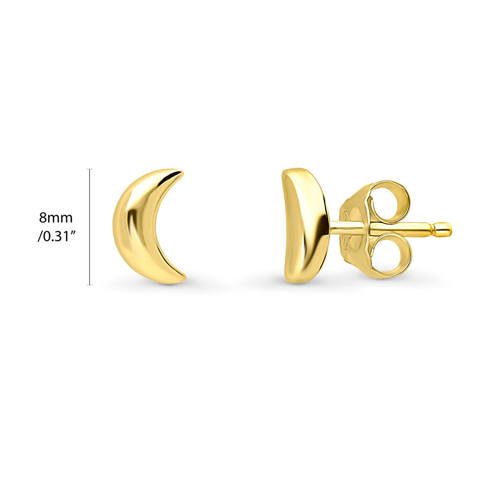Front view of Crescent Moon Stud Earrings in Sterling Silver, 3 of 11