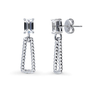 Cable Trapezoid CZ Dangle Earrings in Sterling Silver