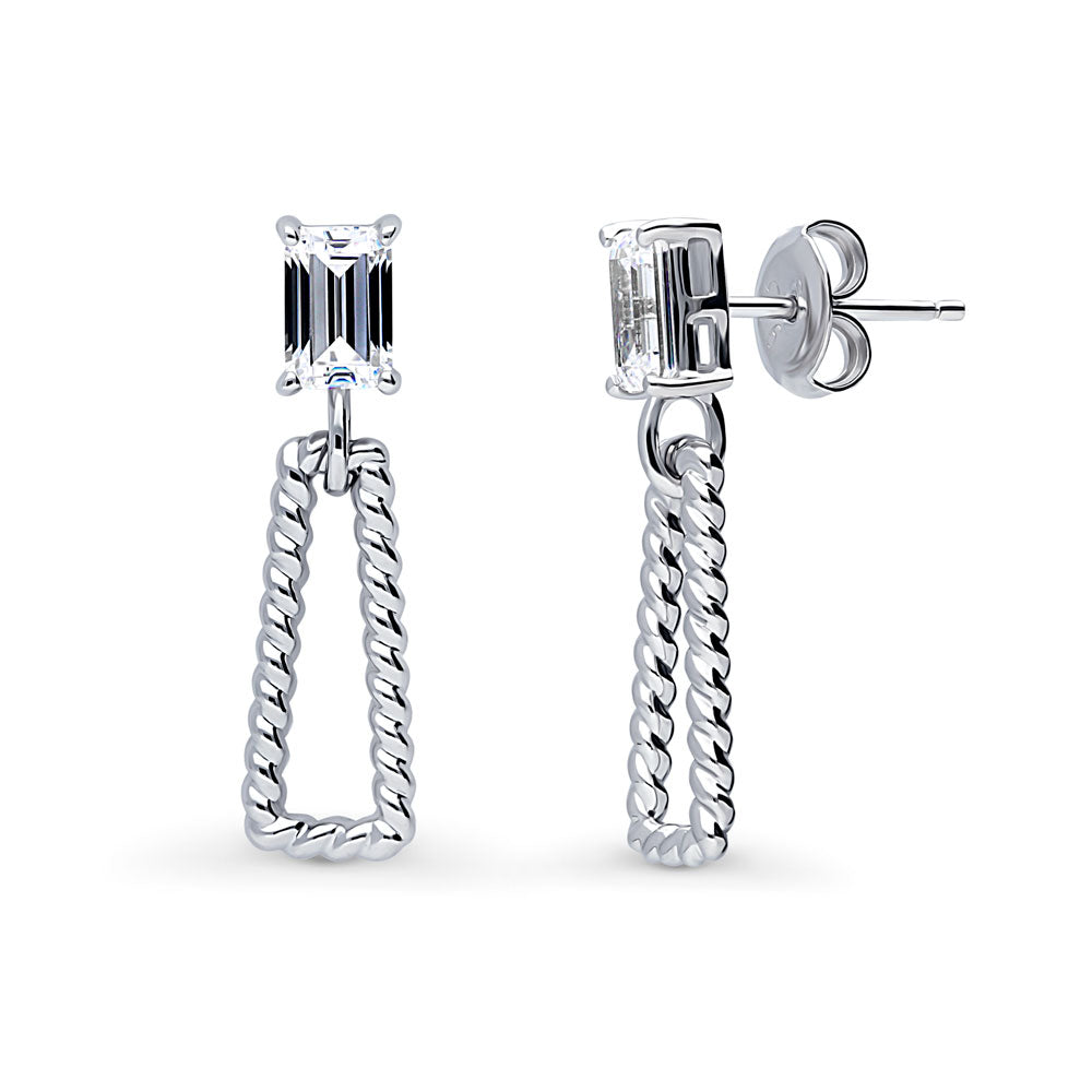 Cable Trapezoid CZ Dangle Earrings in Sterling Silver, 1 of 7