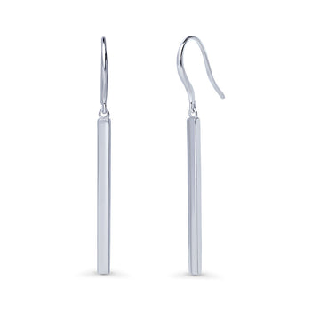 Bar Fish Hook Dangle Earrings in Sterling Silver