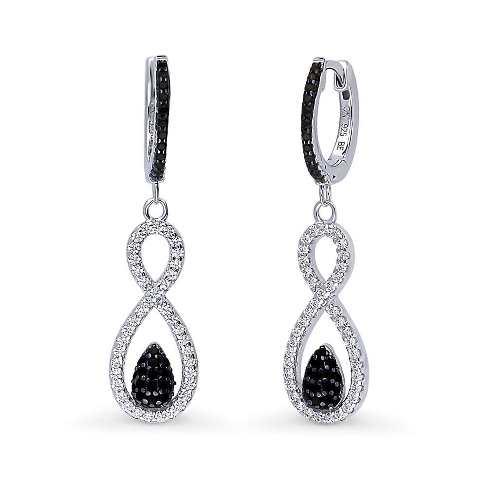 Black and White Woven CZ Dangle Earrings in Sterling Silver, 1 of 9