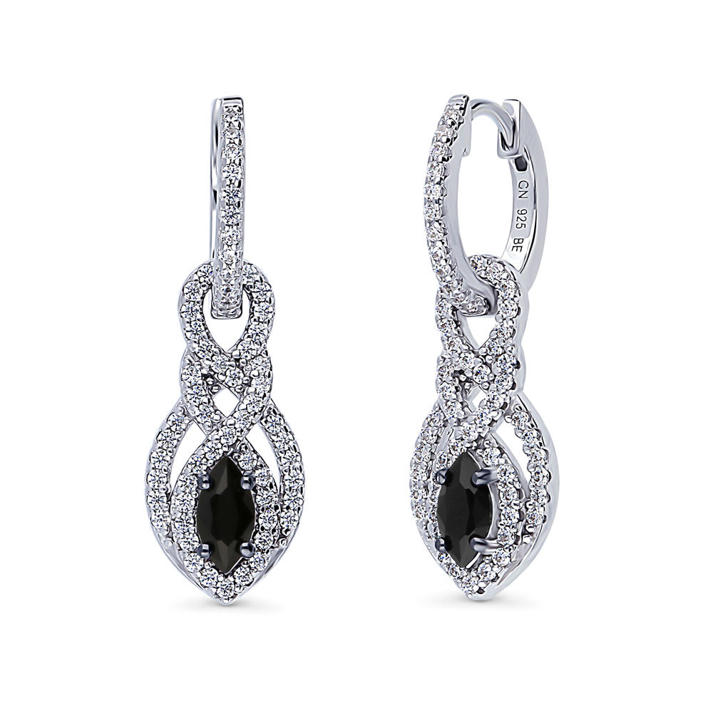 Black and White Woven CZ Dangle Earrings in Sterling Silver, 1 of 8