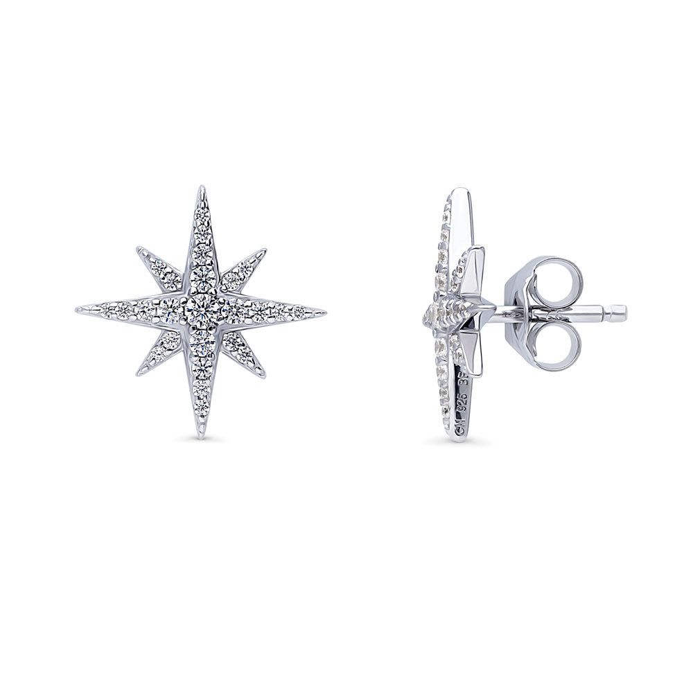 North Star CZ Stud Earrings in Sterling Silver, 1 of 7