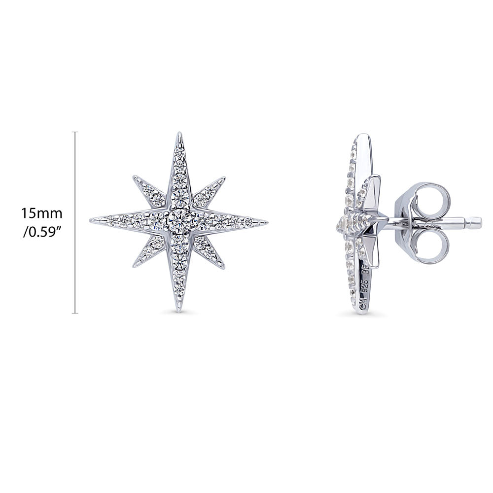Front view of North Star CZ Stud Earrings in Sterling Silver, 3 of 7