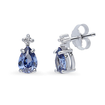 2-Stone Simulated Blue Tanzanite CZ Stud Earrings in Sterling Silver