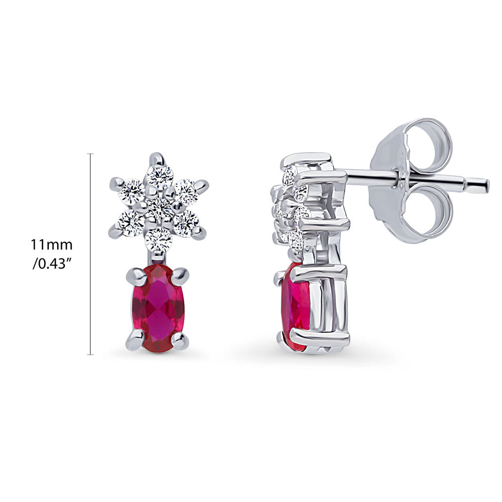 Flower Simulated Ruby CZ Stud Earrings in Sterling Silver