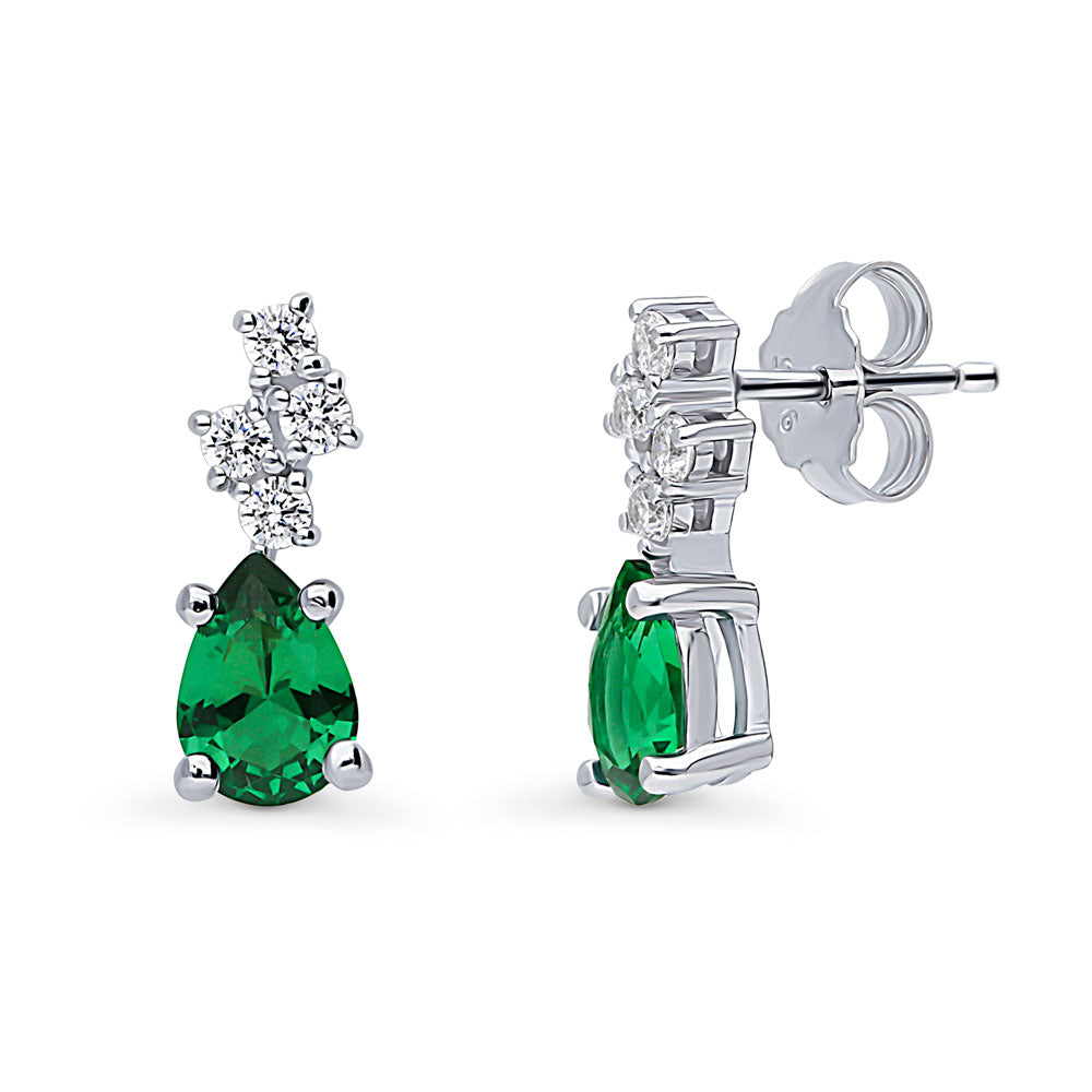 Cluster Simulated Emerald CZ Stud Earrings in Sterling Silver, 1 of 6