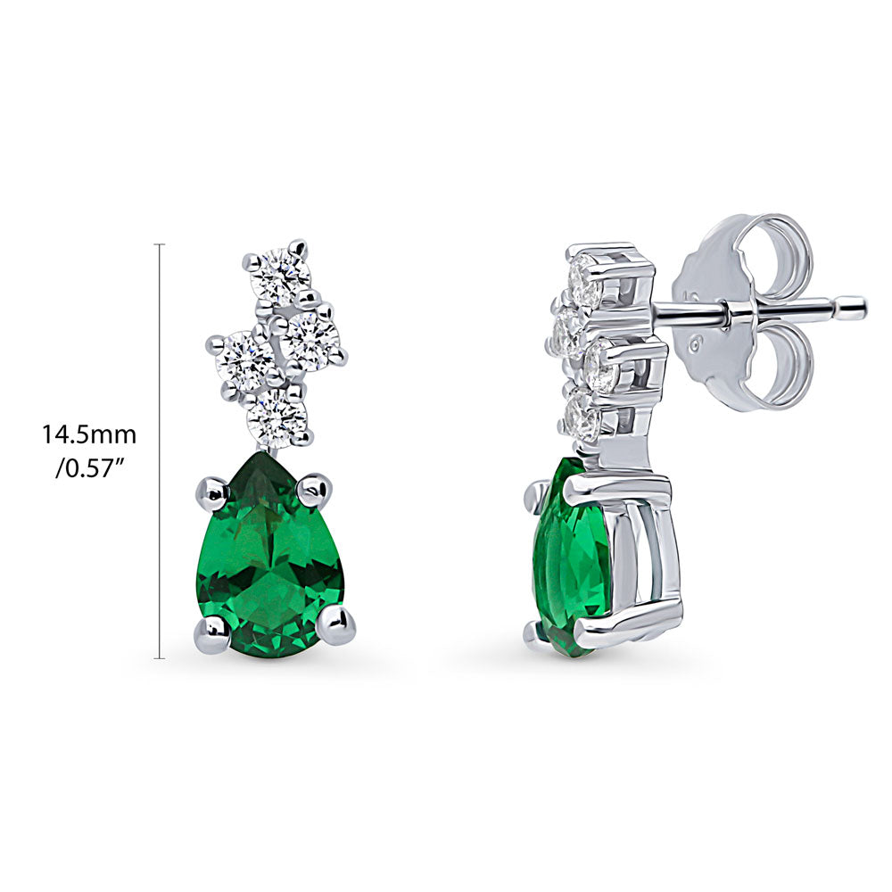 Front view of Cluster Simulated Emerald CZ Stud Earrings in Sterling Silver, 4 of 6