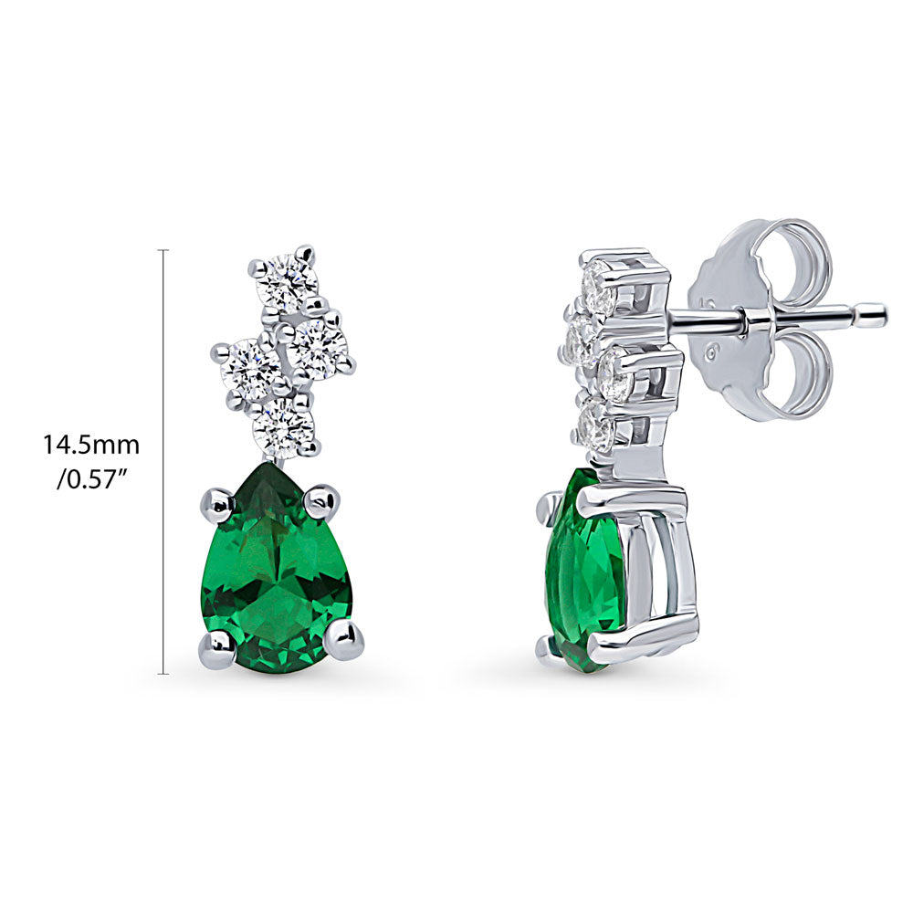 Cluster Simulated Emerald CZ Set in Sterling Silver, front view