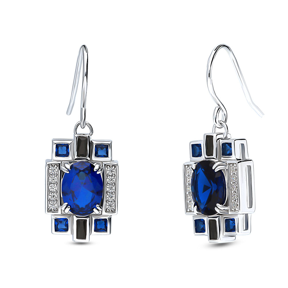 Art Deco Simulated Blue Sapphire CZ Earrings in Sterling Silver, 1 of 4
