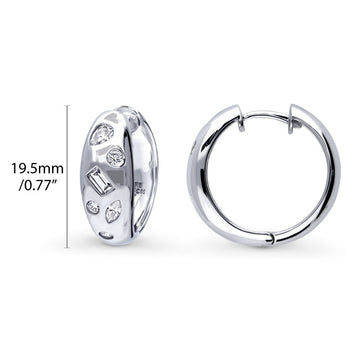 Dome CZ Medium Hoop Earrings in Sterling Silver 0.77"