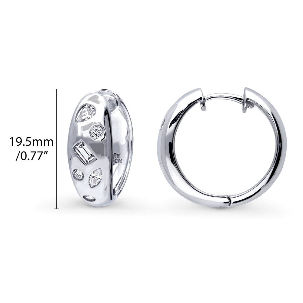 Front view of Dome CZ Medium Hoop Earrings in Sterling Silver 0.77 inch, 4 of 9