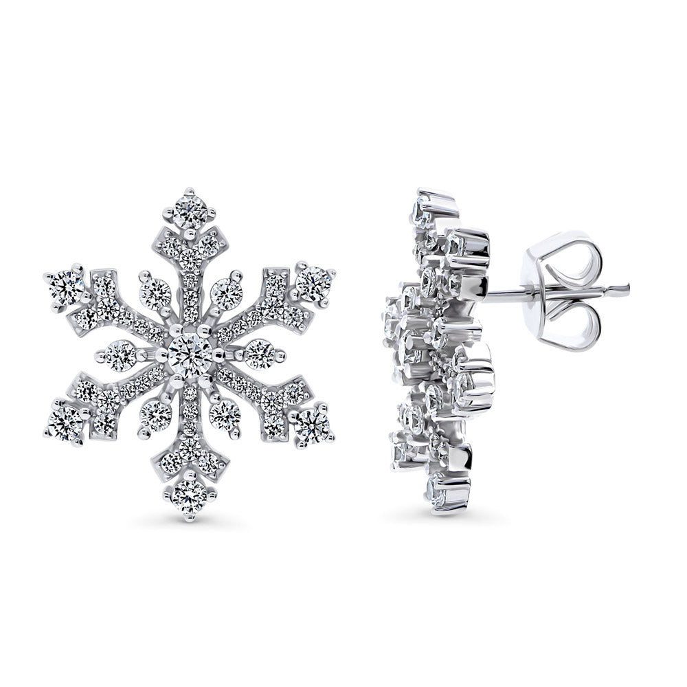 Snowflake CZ Stud Earrings in Sterling Silver, 1 of 8