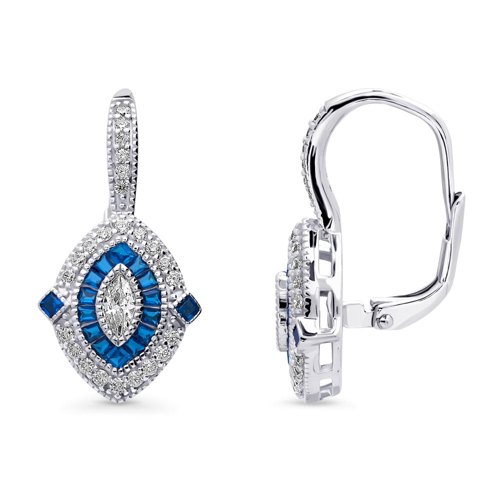 Navette Halo CZ Leverback Earrings in Sterling Silver, 1 of 7