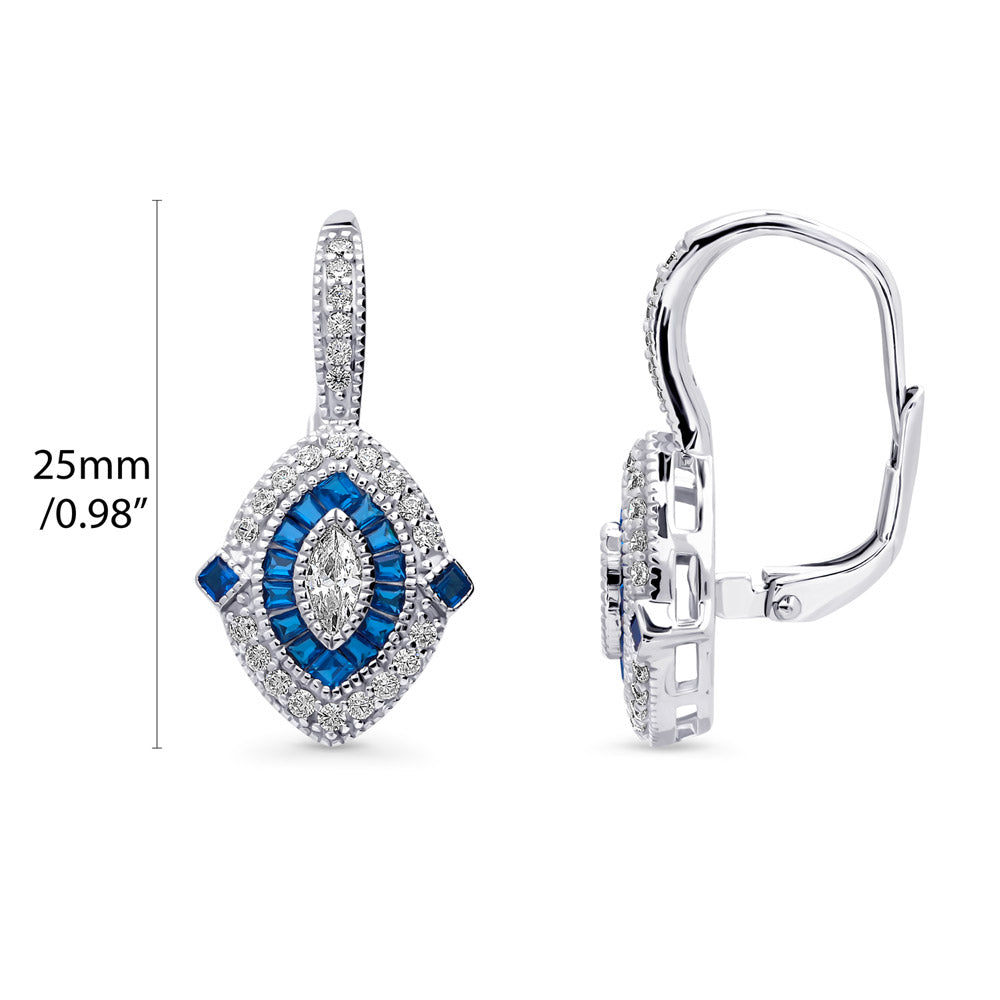 Front view of Navette Halo CZ Leverback Earrings in Sterling Silver, 4 of 7