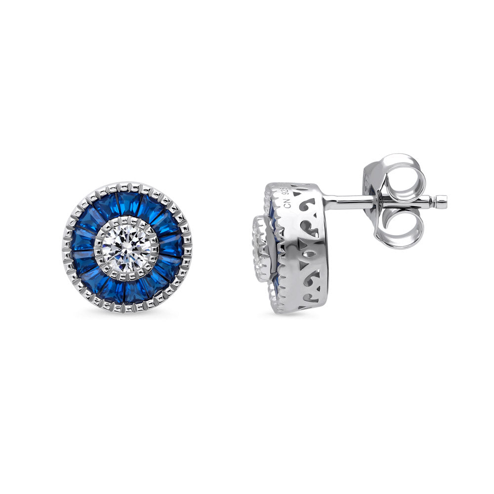 Halo Art Deco Round CZ Stud Earrings in Sterling Silver, 1 of 8
