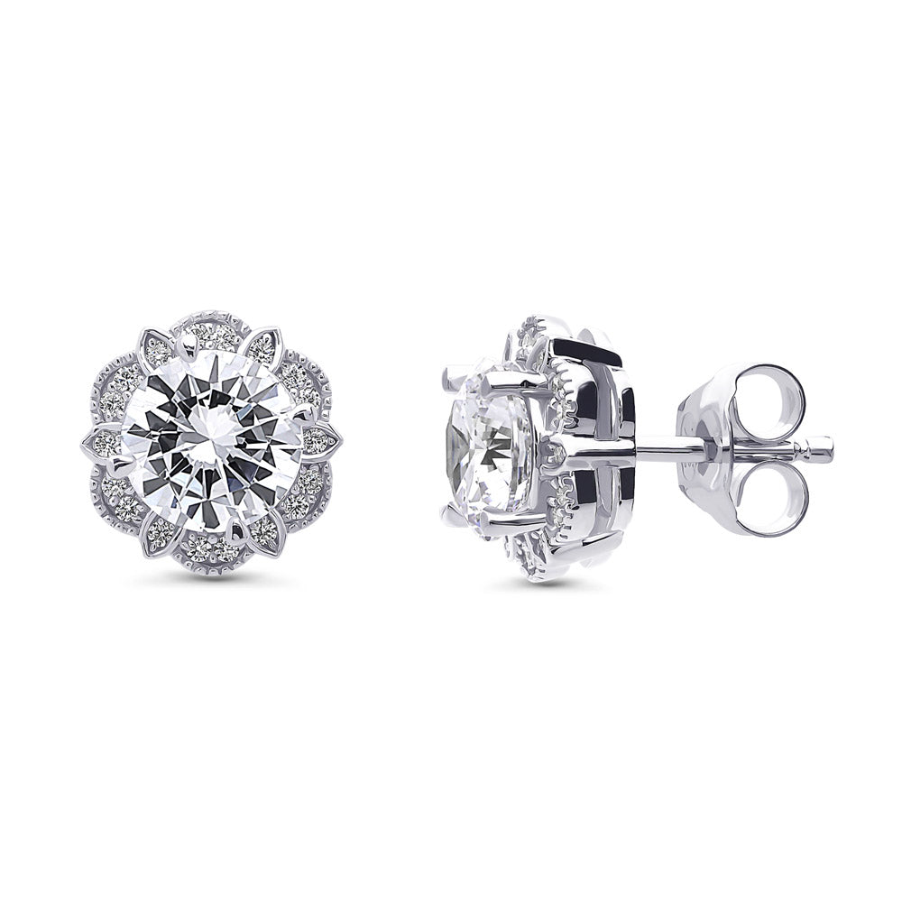 Flower Halo CZ Necklace and Earrings Set in Sterling Silver, 4 of 10