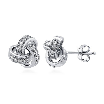 Love Knot CZ Stud Earrings in Sterling Silver