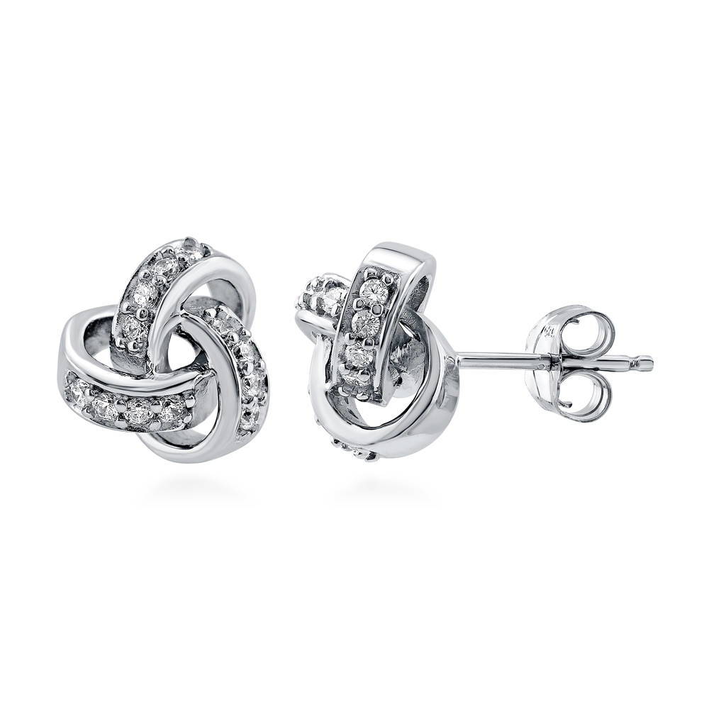 Love Knot CZ Stud Earrings in Sterling Silver, 1 of 8