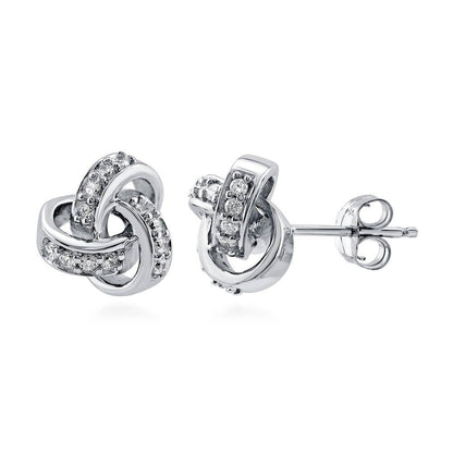 Love Knot CZ Necklace and Earrings in Sterling Silver