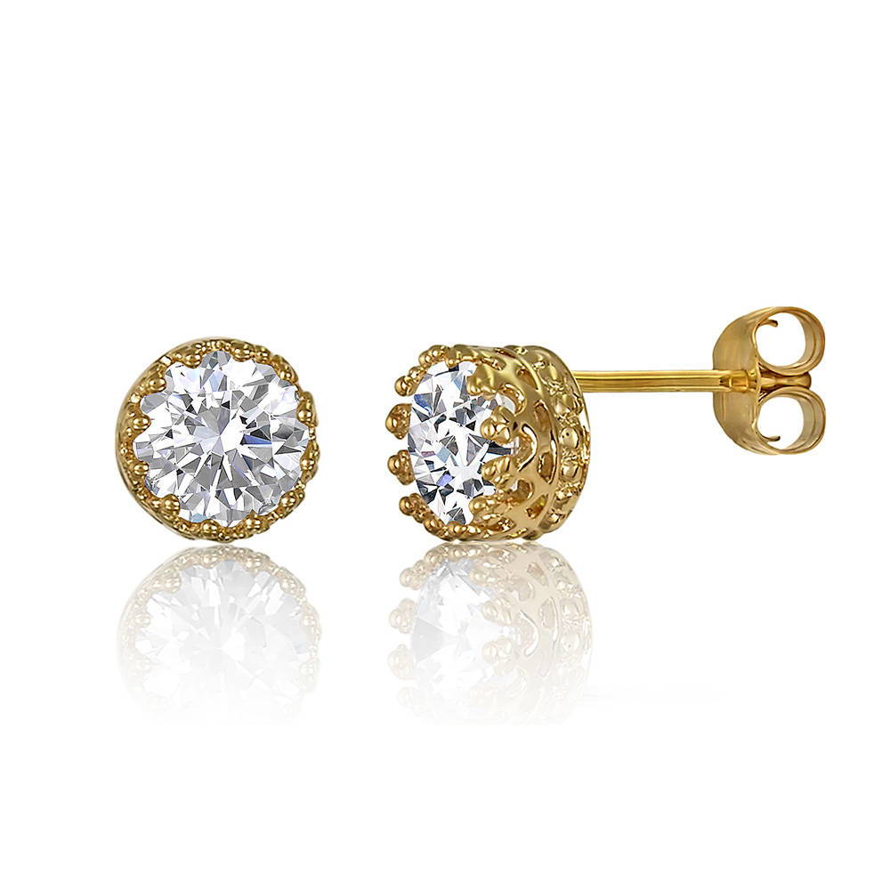 Solitaire 1.6ct Crown Set Round CZ Stud Earrings in Sterling Silver
