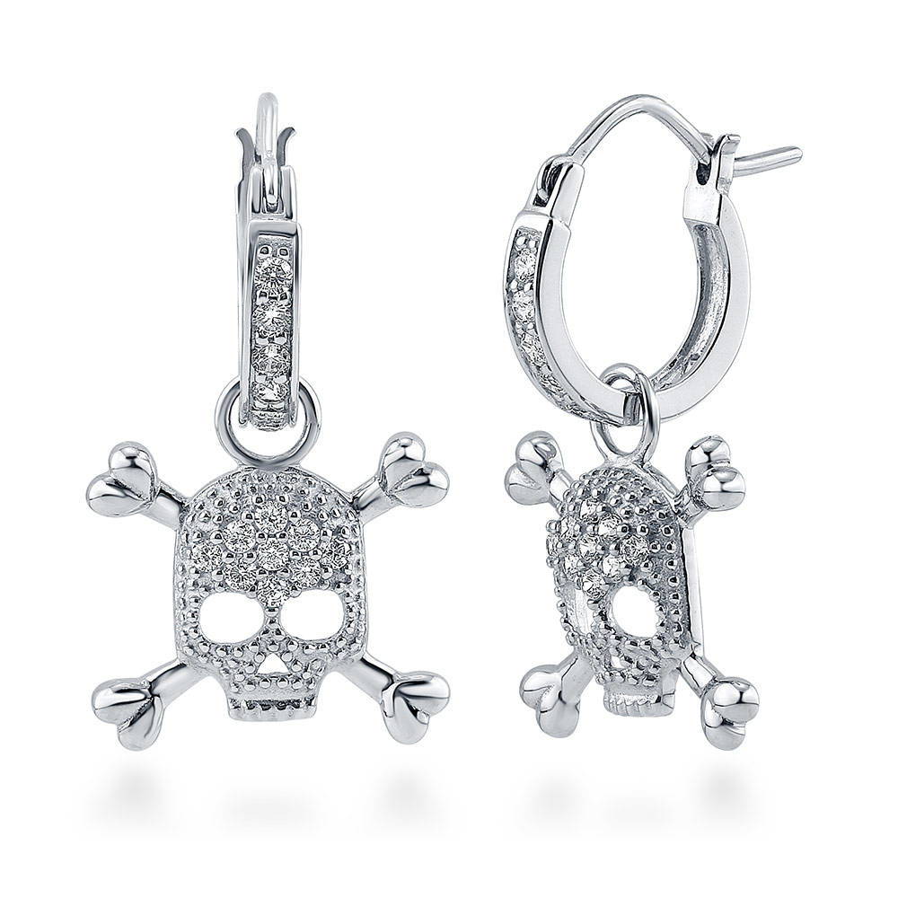 Skull Bones CZ Dangle Earrings in Sterling Silver, 1 of 7