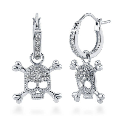 Skull Bones CZ Earrings in Sterling Silver
