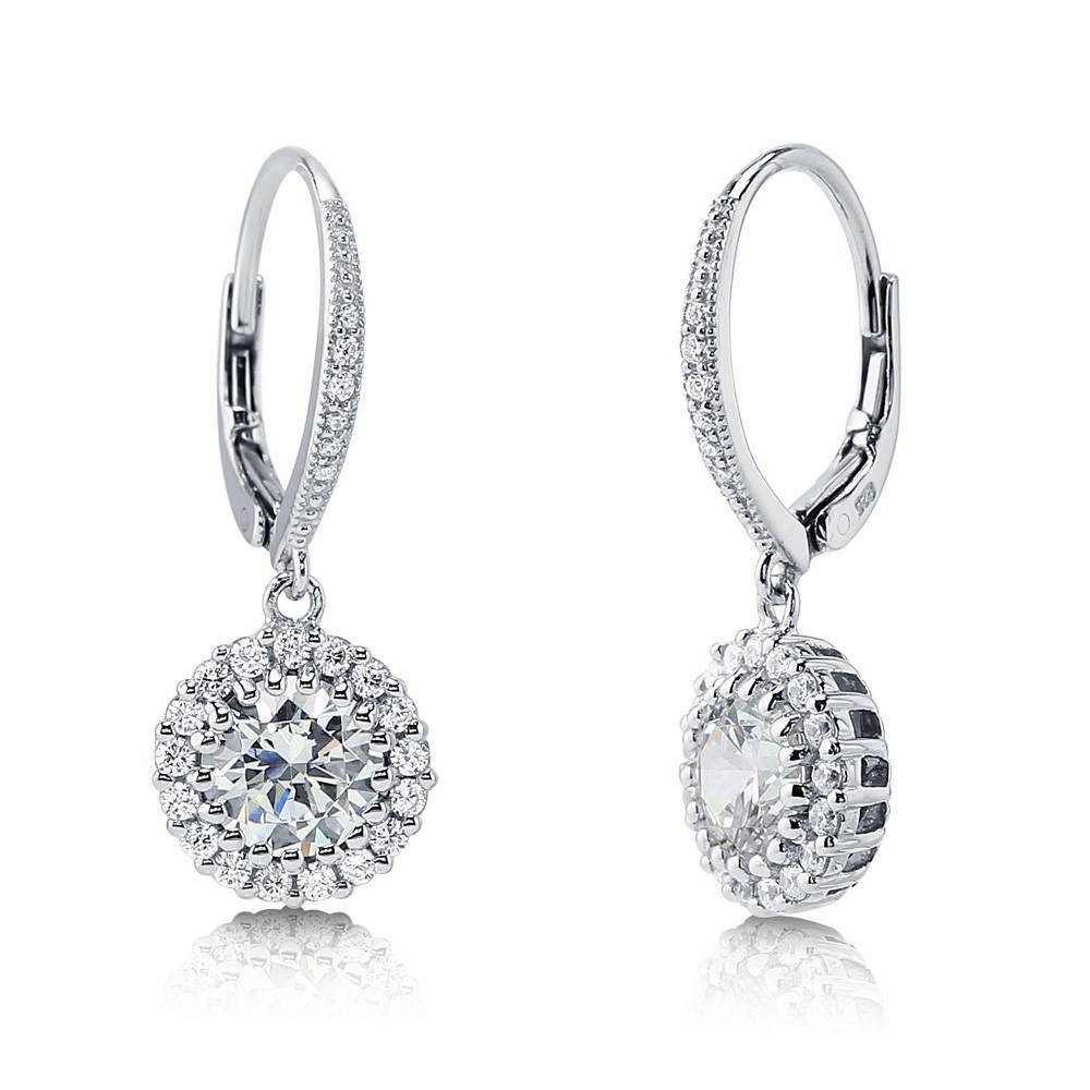 Halo CZ Leverback Earrings in Sterling Silver