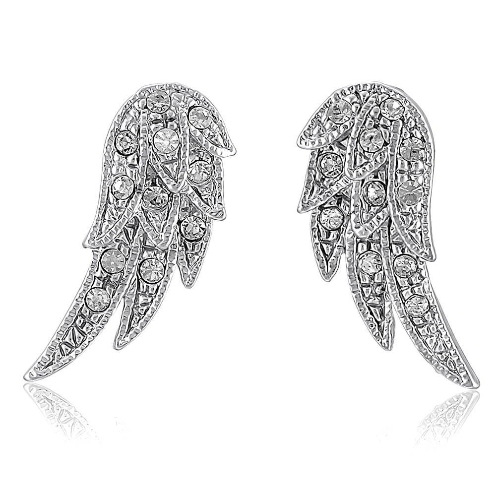 Angel Wings CZ Stud Earrings in Silver-Tone