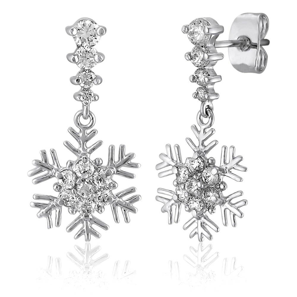 Snowflake CZ Earrings in Sterling Silver, 1 of 4