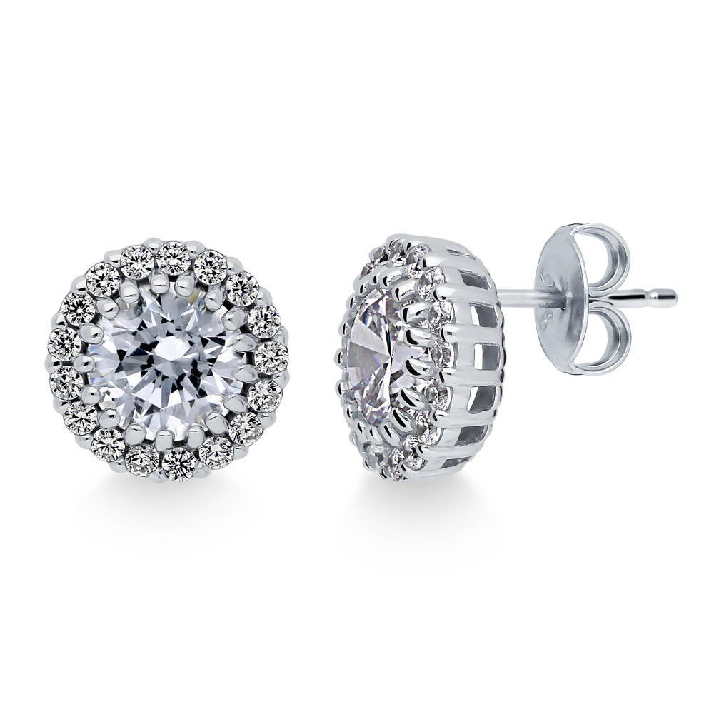 Halo Round CZ Necklace and Earrings Set in Sterling Silver