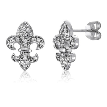 Fleur De Lis CZ Stud Earrings in Sterling Silver