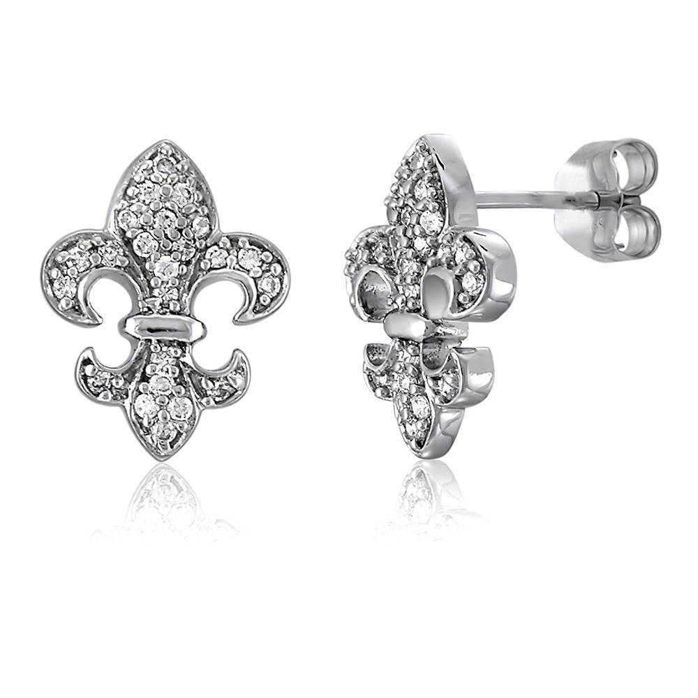 Fleur De Lis CZ Necklace and Earrings in Sterling Silver, 4 of 15