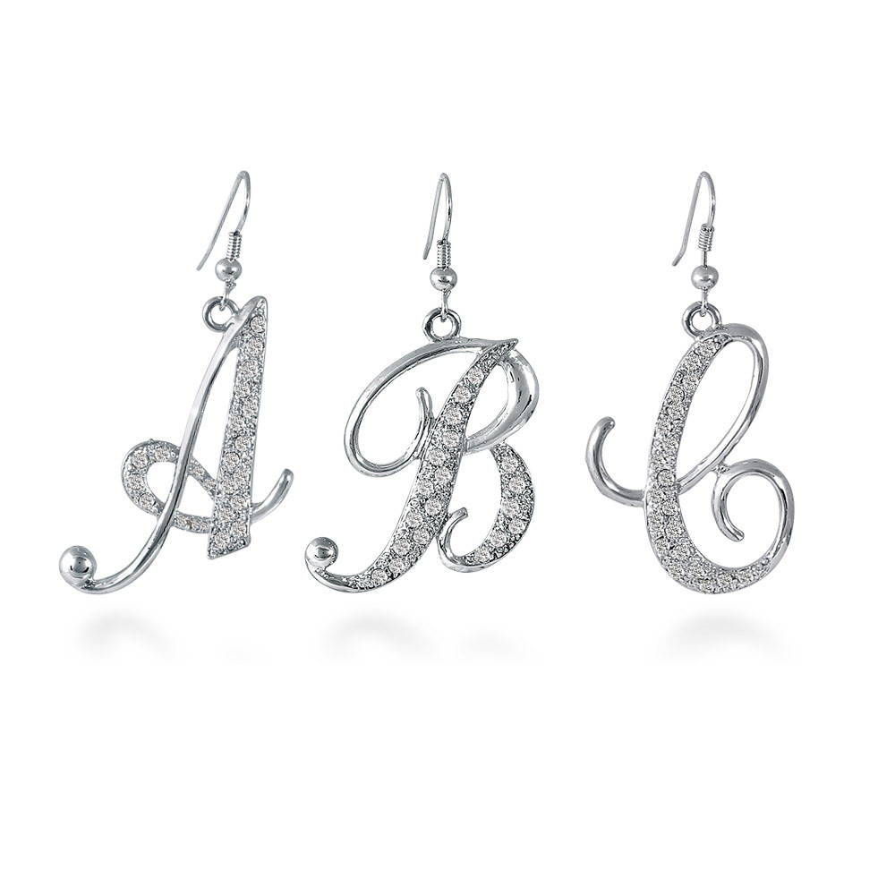 Initial Letter Fish Hook Dangle Earrings