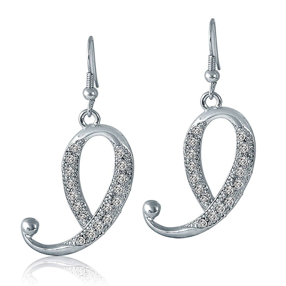 Initial Letter Fish Hook Dangle Earrings, I