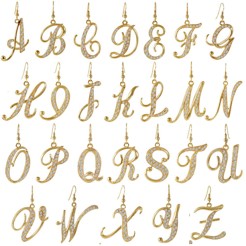 Initial Letter Fish Hook Dangle Earrings in Gold-Tone, 4 of 5