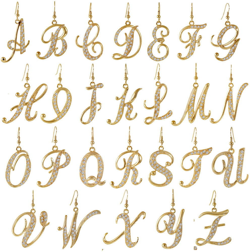 Initial Letter Fish Hook Earrings Gold-Tone