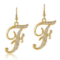 Initial Letter Fish Hook Earrings Gold-Tone, F