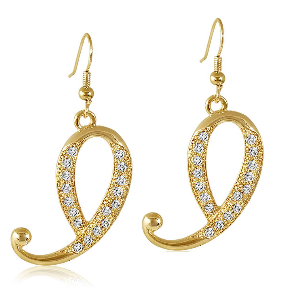 Gold-Tone Initial Letter Fish Hook Dangle Earrings #E633