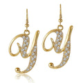 Initial Letter Fish Hook Earrings Gold-Tone, Y