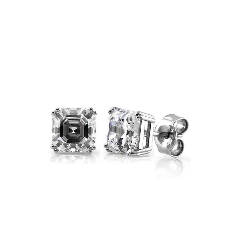 Solitaire Asscher CZ Stud Earrings in Sterling Silver