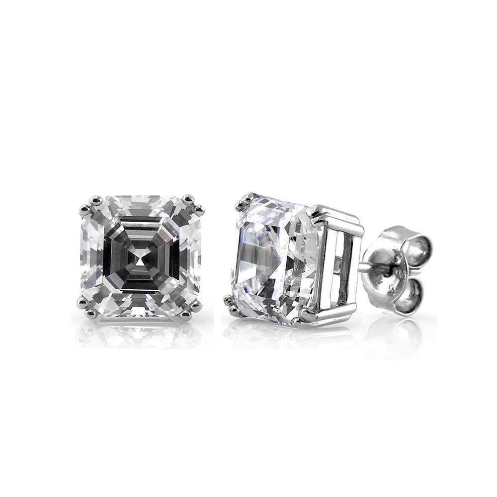 Solitaire Asscher CZ Stud Earrings in Sterling Silver