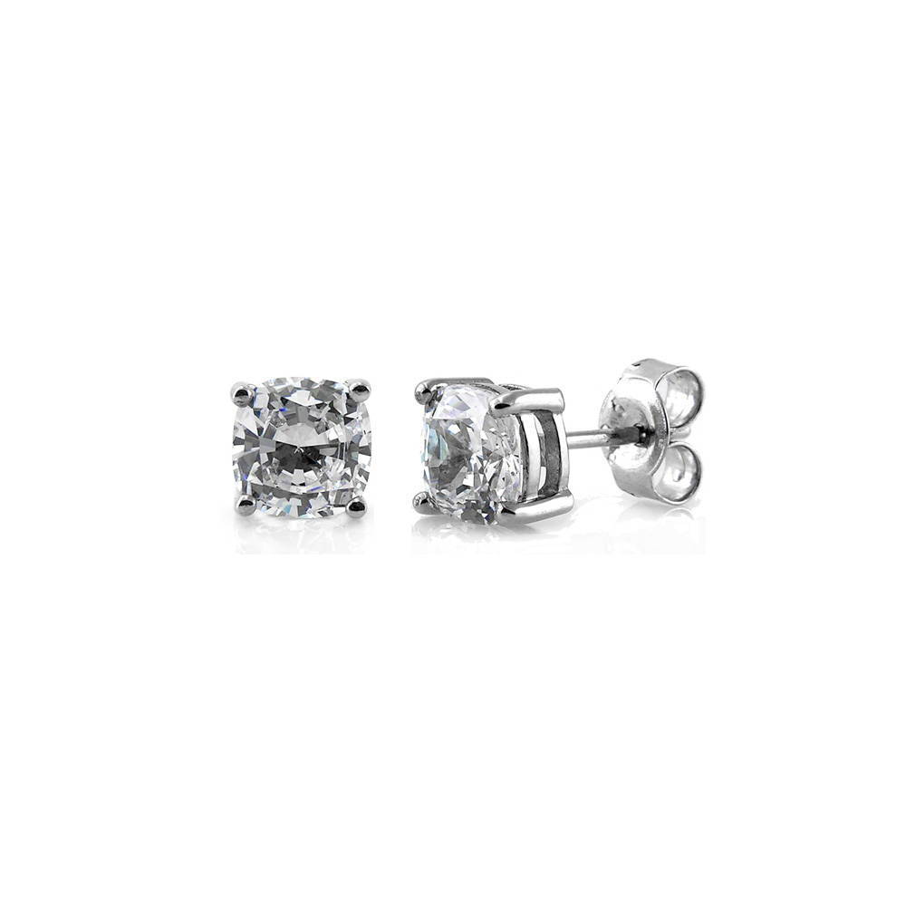 Solitaire Cushion CZ Stud Earrings in Sterling Silver