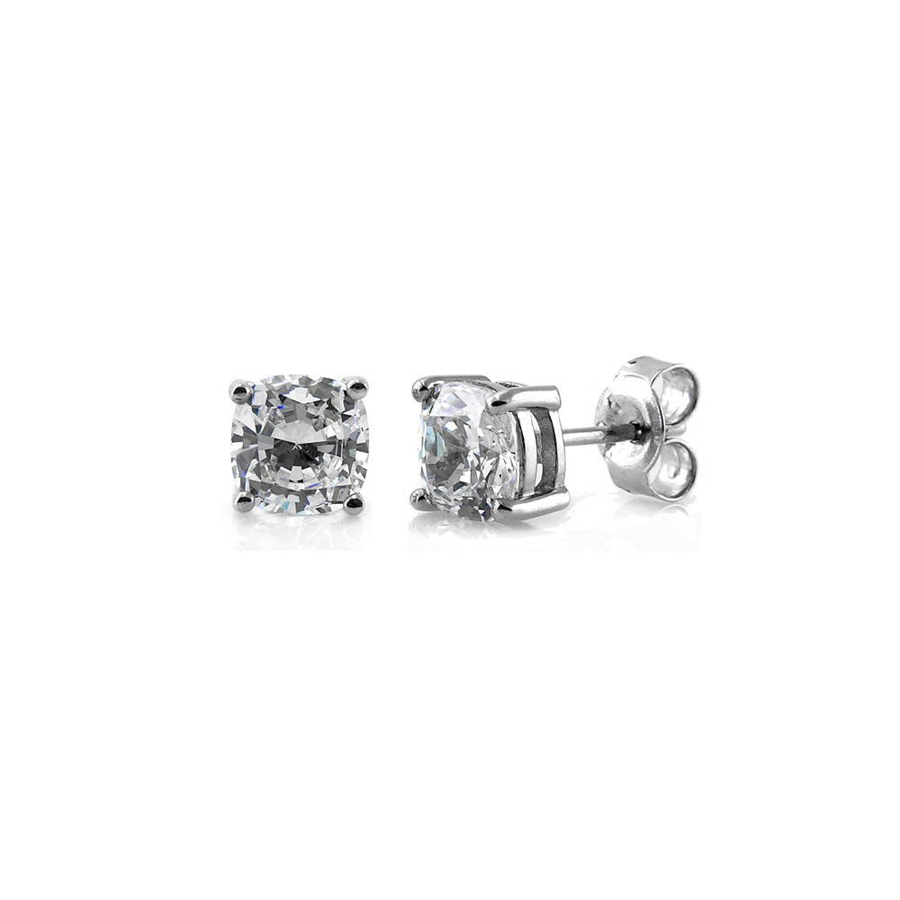 Solitaire Cushion CZ Stud Earrings in Sterling Silver, 1 of 11