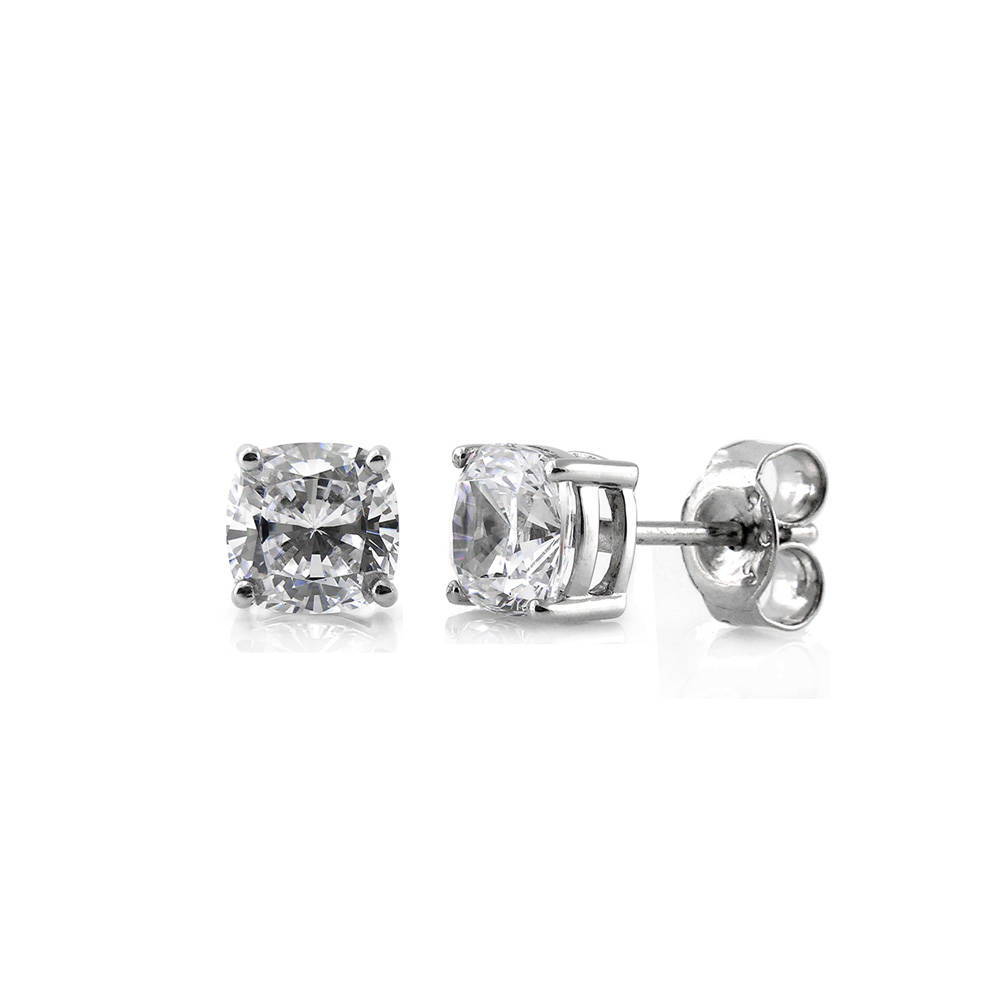 Solitaire Cushion CZ Stud Earrings in Sterling Silver