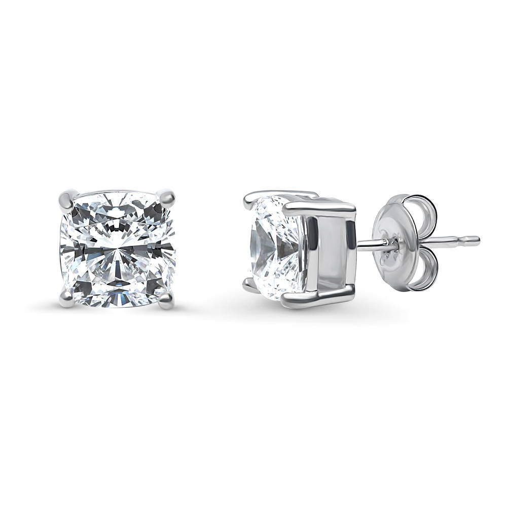 Solitaire Cushion CZ Stud Earrings in Sterling Silver