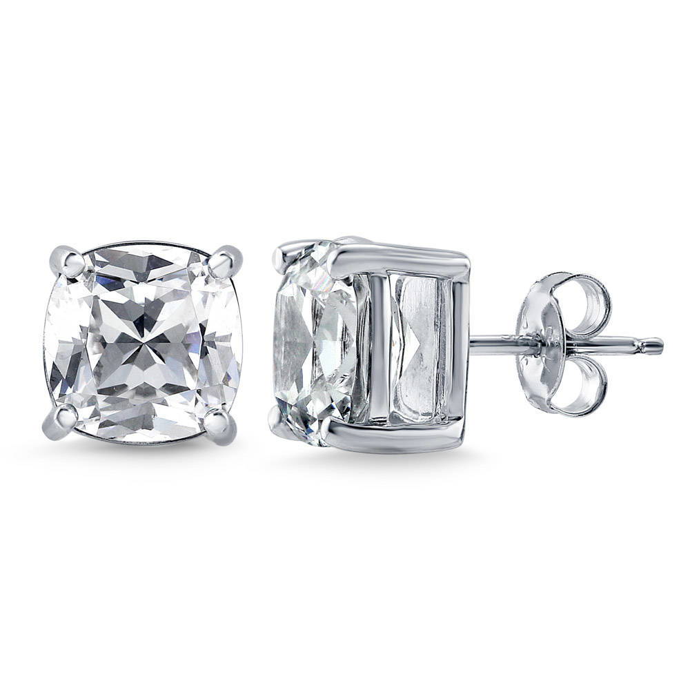 Solitaire Cushion CZ Stud Earrings in Sterling Silver